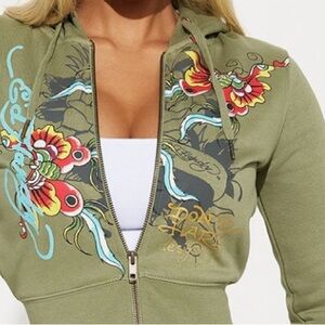 Green Ed Hardy Zip Hoodie